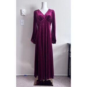 Baltic Born Maxi Dress Red Velvet Long Sleeve V Neck Small Whimsigoth Wedding